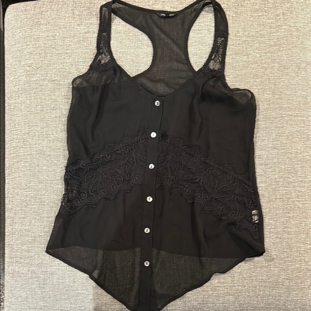 Elegant Black Lace Button-Down Top